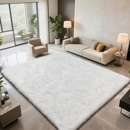 9X12 Large Area Rugs for Living Room Bedroom,White Big Shag Rug for Bedroom Dorm,Soft Fluffy Indoor Carpet Plush Rugs for Living Room Home Decor (White, 9X12 Feet)