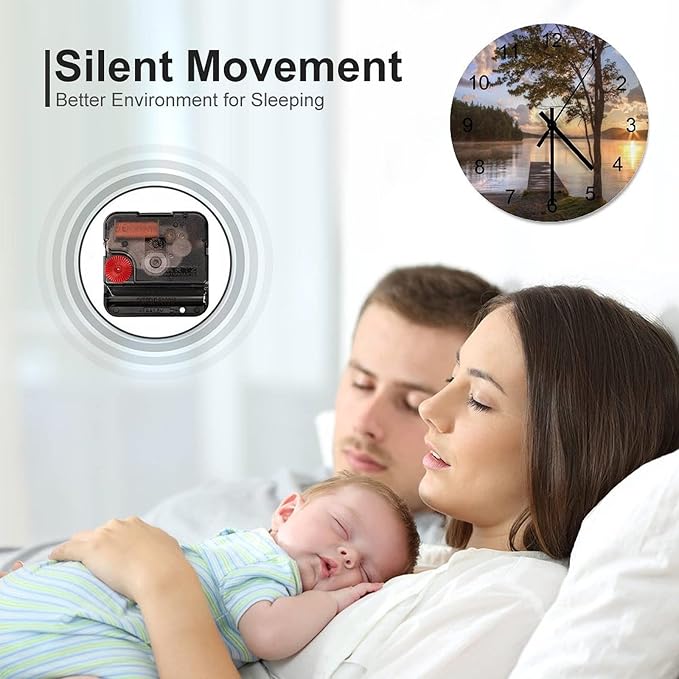 Scenic Nature Wood Wall Clock, Natural Lake Landscape Tree Woodland Beautiful Scenery 12 Inch Silent Non-Ticking Battery Operated Round Clock for Bedroom Living Room Office Kitchen Decor