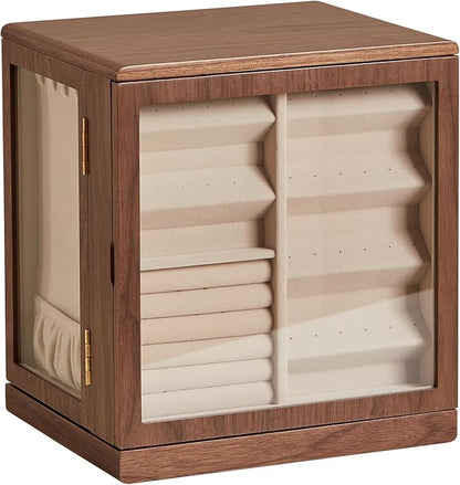 Black Walnut Wooden Jewelry Box - 360° Rotating Jewelry Organizer for Women with 5 Drawers for Rings,Necklaces,Earrings and Bracelets -Large Storage Case - Christmas Gift idea