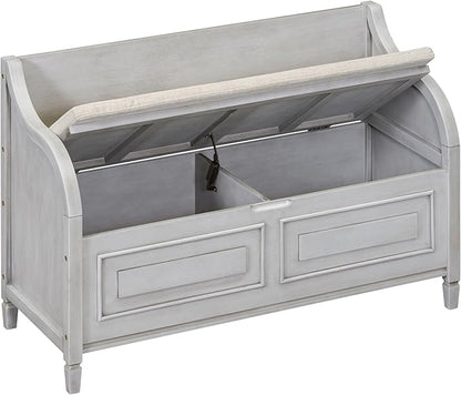 Bellemave Storage Bench with Safety Hinge Wooden Entryway Benches with Shoe Cabinets Under Seat Multifunctional Storage Bench for Entryway, Foyer or a Mudroom (Grey Wash + Beige)
