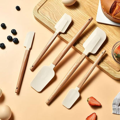New Year Healthy Cooking, Non-Stick Rubber Scraper Set of 5 Pieces - Food Grade Silicone Scraper, Soup Spoon Scraper, Baking Cooking Mix Frosting Scraper - 600°F Heat Resistant (Cream White)