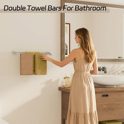 Alise Double Towel Bar, 24 Inch Towel Rack for Bathroom Wall Mounted, SUS304 Stainless Steel Bathroom Towel Holder Joining Process Towel Rail for Bathroom, Brushed Nickel