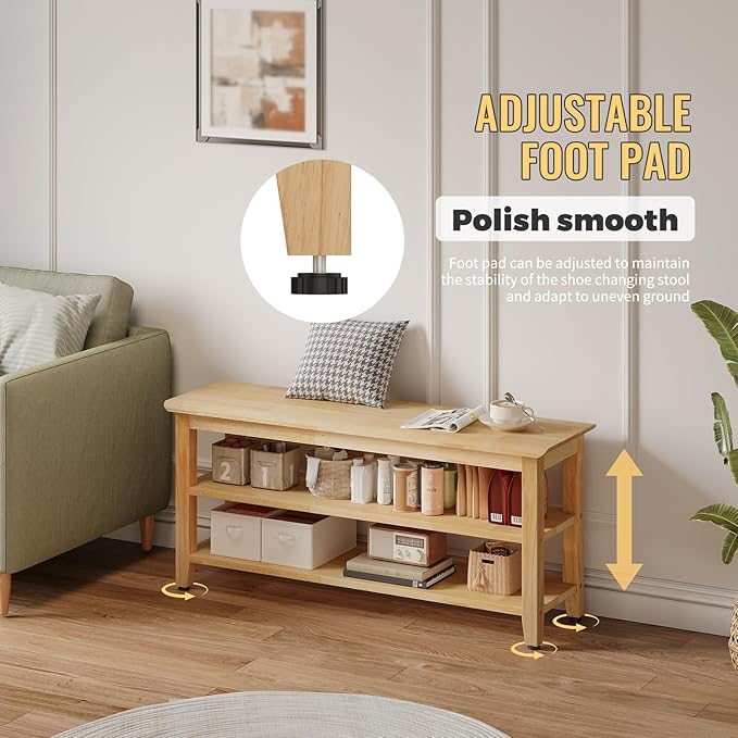 Wood Shoe Bench for Entryway,Bench with Shoe Rack,Storage Shoe Organizer for Hallway,Living Room,Bedroom (Natural, 39.37''W×11.81‘’D×17.71‘’H)