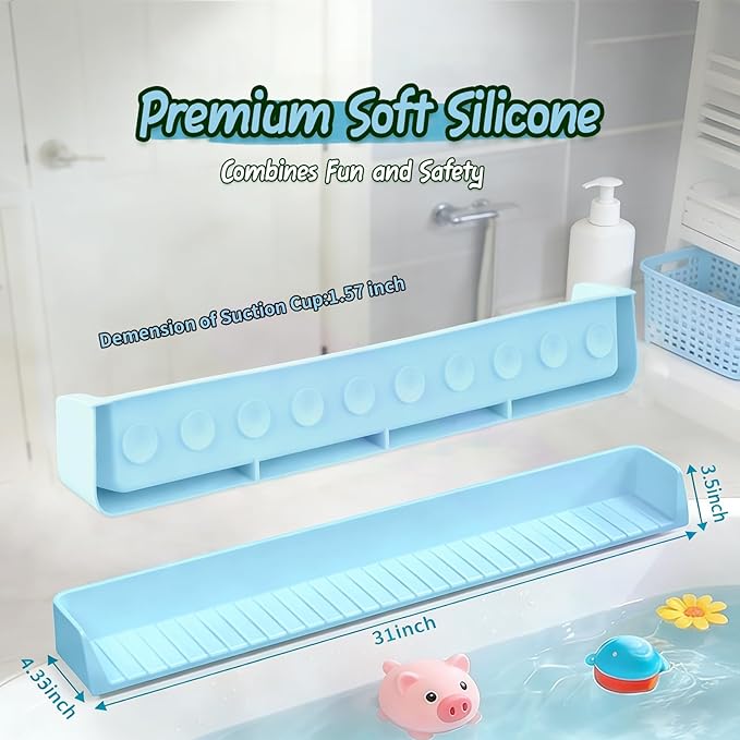 Splash Guard for Bathtub Kids - Silicone Bathtub Splash Guard with 11 Suction Cups, Bath Tub Play Shelf for Kids & Toy Holder, Prevent Water Spill in Bathroom, Fun Bath Time for Toddlers Baby(Blue)