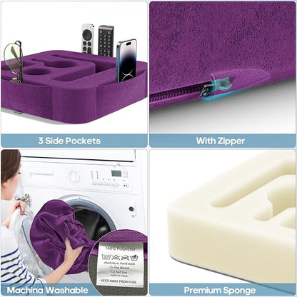 Couch Cup Holder Pillow, Sofa and Bed Caddy for iPad, Kindle, Switch, Game Controller, Remotes, Phones, Small-Sized Cup and Drink Holder for Couch, Bed, Desk, Car, Beach, Bathroom Cup Holder, Purple