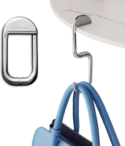 FLIP Bag Hook - Newly Redesigned. Portable Purse Hanger for Table with Magnetic Closure - Now Holds up to 50 lbs. Valentine's Gifts for Women (Silver)