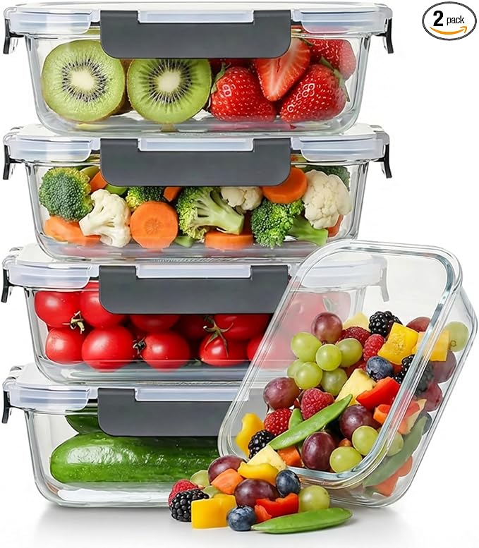 5 Pack 36oz Large Glass Food Storage Containers with Lids Airtight Food Storage Meal Prep Containers for Lunch, Dishwahser, Microwave, Oven and Freezer Safe
