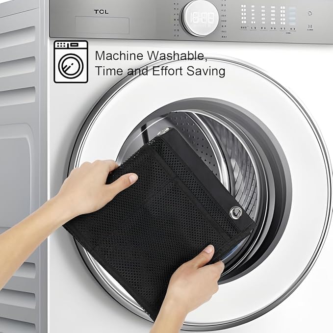 GYEUKHAM Mesh Shower Caddy Hanging Organizer with 7 Pockets and Hooks, Portable Quick Dry Bathroom Storage for College Dorm, Cruise, RV, Gym, Travel Toiletry Bag, Black, 1 Pack