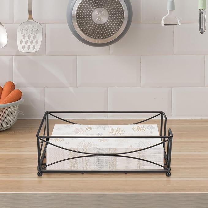 Livabber Guest Napkin Holder, Metal Bathroom Paper Hand Towel Storage Modern Napkin Tray Caddy for Countertop, Table Kitchen, Dinning Room (Black, Metal Base)