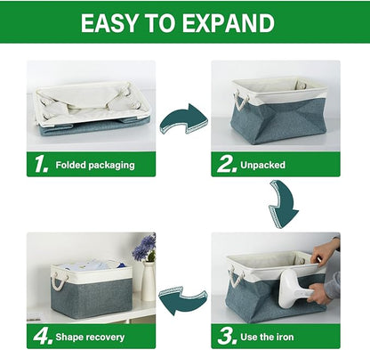 Bidtakay Fabric Storage Baskets for Shelves 3 Pack Large Storage Bins for Organizing Linen Collapsible Organizer for Closet-Deep Green