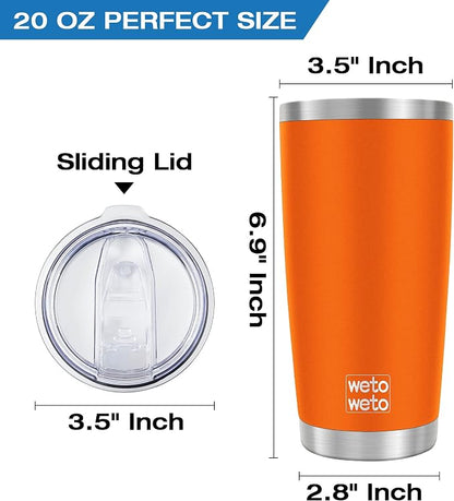 WETOWETO 20oz Insulated Stainless Steel Tumbler, Double Wall Vacuum Leak-proof Travel Coffee Mug, Powder Coated Water Cup (Orange, 1 Pack)