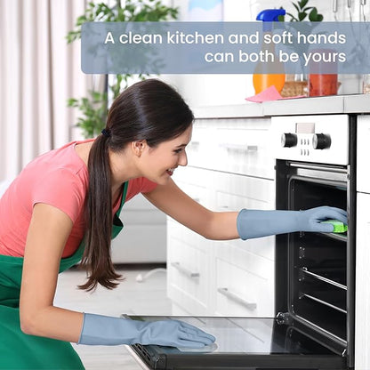Rubber Cleaning Gloves for Dishwashing, 12 Pairs Reusable Kitchen Gloves for Washing Dishes and Household Cleaning, Colorful Gloves with Flocked Lining and Non-Slip Grip, Perfect for Women Men - M