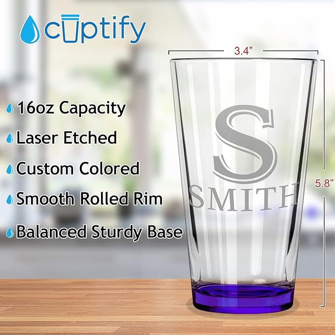 Personalized Beer Glass Engraved Purple 16oz Pint Glass, Custom Gift for Men & Women with 13 Design Options, Perfect for Birthdays, Weddings, Father’s Day & More