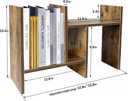 Meikuler Desktop Shelf Organizer, Adjustable Wood Display Desk Shelf, Office Storage Rack Tabletop Bookshelf Multipurpose Shelves for Home Decor, Office, Gifts (Brown)