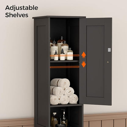 Homleke Tall Bathroom Storage Cabinet with 2 Doors, 67"H Narrow Storage Cabinet with Adjustable Shelves& Anti-Tip Design, Reversible Door Installation, Easy Assembly, 11.8 x 11.8 x 66.9 Inches, Black