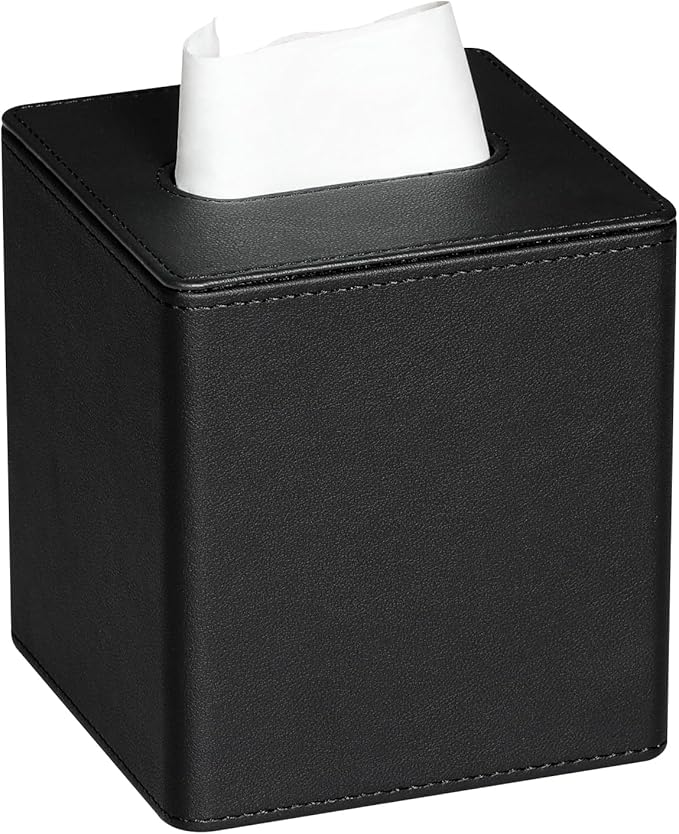 MEIBOOCH PU Leather Tissue Box Cover Square Tissue Box Holder with Magnetic Closure (Black)