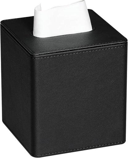 MEIBOOCH PU Leather Tissue Box Cover Square Tissue Box Holder with Magnetic Closure (Black)