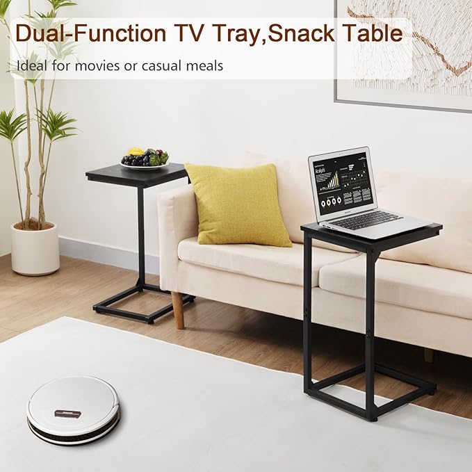 AMHANCIBLE C Shaped End Table, Couch Tables That Slide Under, TV Tray Snack Table for Sofa, Small Side Table for Couch, Small Space, Living Room, Black HET02CBK-1