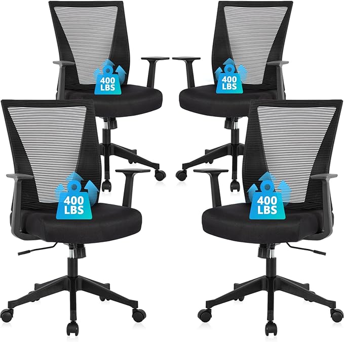 CLATINA Home Office Chair Ergonomic Desk Chair Mesh Computer Chairs with Armrests Executive Rolling Wheels Swivel Heavy Duty Chairs Office, Home, Black 4 Pack