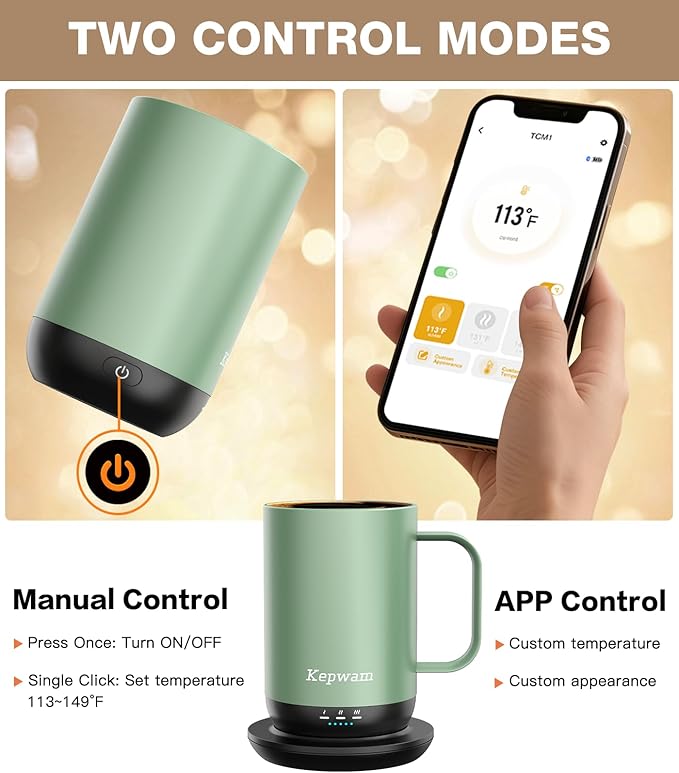 Kepwam Self-Heating Coffee Mug T1, 16oz Rechargeable Heated Coffee Mug, Smart Coffee Warmer Mug with App-Controlled,Advanced Temperature-Controlled Heating Coffee Gifts for Women Men Coffee Lover