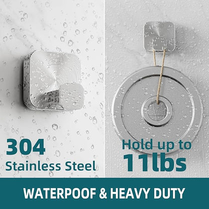 TAILI 304 Stainless Steel Bathroom Suction Hook for Towel, Loofah, Bathrobe, Patented Strong Suction Cup, Damage-Free Hanging Glass Shower Wall Hook, Hold Up to 11 Lbs, 2 Pack, Modern Square, Silver