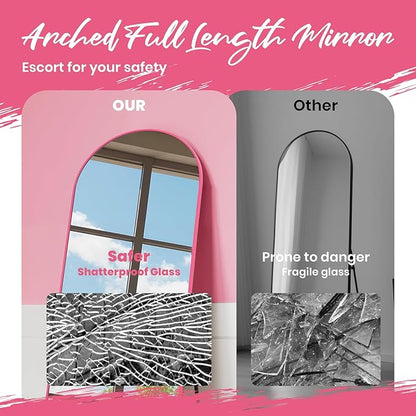 Anpark 19"x57"Arched Full Length Mirror, Full Body Mirror with Stand, Aluminum Frame for Bedroom & Hanging Leaning Modern Simple Home Decor Shatter-proorf Nano Glass Wall Living Room Cloakroom, Pink