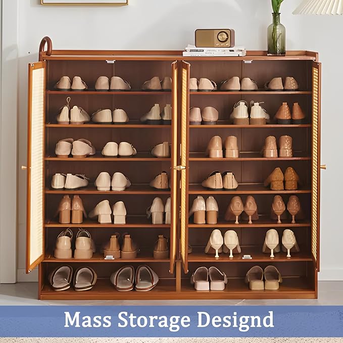 8 Tier Bamboo Shoe Storage Cabinet with Acrylic Door, 38-41 Pairs Shoe Rack for Closet, Shoe Storage Cabinet for Hallway Living Room (Brown)