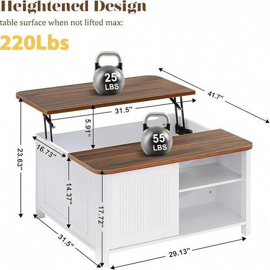 Decofy Lift Top Coffee Table with Storage Mid Century Modern Square Coffee Tables for Living Room, Large Hidden Storage Compartment, Adjustable Shelves & Sliding Door