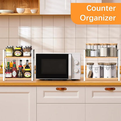 RUILALIFE Kitchen-Countertop-Organizer-Shelf, 2 Tier Coffee Bar Station Organizer for Counter,Wooden Spice Rack Shelf, Space Saving Desk Shelving Riser Unit, Coffee Bar Accessories (Maple, Large)