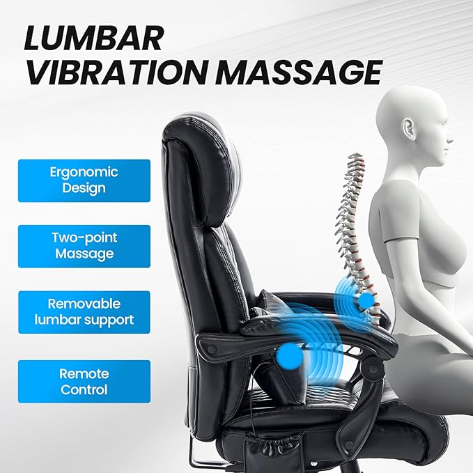 Big and Tall Office Chair, 500LBS Heavy Duty Massage Desk Chair, Ergonomic Executive Office Chair with High Back and Lumbar Support, Black