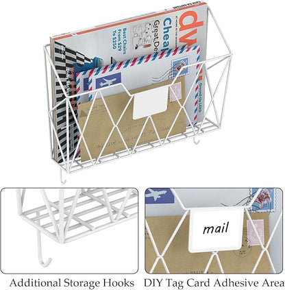 YBING Wall File Organizer White 6 Pack Mesh Hanging File Holder Organizer Metal Wire Mail Organizer Wall Mounted Office Papers Holder Hanging File Folders With Hooks