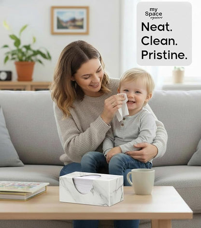 Tissue Box Cover Rectangle - Tissue Box Holder Rectangular - Compatible with Puffs - Acrylic Marble Bathroom Accessories Decor