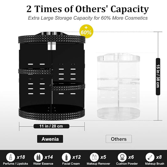 Awenia Makeup Organizer 360-Degree Rotating, Adjustable Makeup Storage, 7 Layers Large Capacity Cosmetic Storage Unit, Fits Different Types of Cosmetics and Accessories, Plus Size(Black)