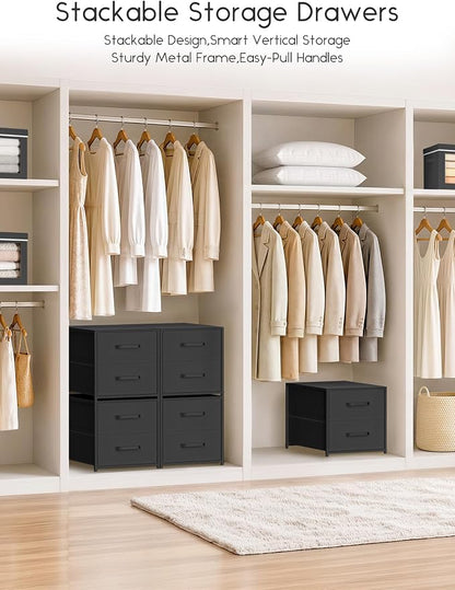 Homsorout 2 Drawers for Closet -Small Fabric Dresser Closet Storage | 1 Pack Black, Stackable Storage, Wooden Top & Metal Frame, Closet Drawer Units, For Bedroom, Dorm, Living room