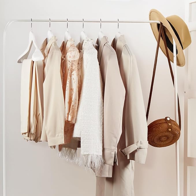 HOUSE DAY Wooden Suit Hangers 6 Pack，Heavy Duty Wide Shoulder Hangers, Solid Wood Coat Hanger with Non-Slip Pant Bar for Petite Adults, Teens and Small Suits, Coats, Jackets (White, 16.5‘’)