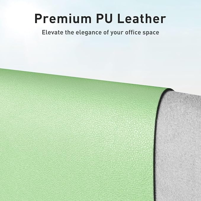 Aothia Faux Leather Desk Mat – Large Mouse Pad, Non-Slip PU Leather Blotter, Waterproof Writing Surface for Office and Home (Foam Green, 47.2" x 23.6")