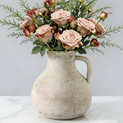 Ceramic Decorative Flower Vase 7.1 Inch Pottery Rustic Farmhouse Boho Terracotta Vase for Home Decor, Table, Living Room, Bathroom, Shelf, Mantel Decoration, Bronze