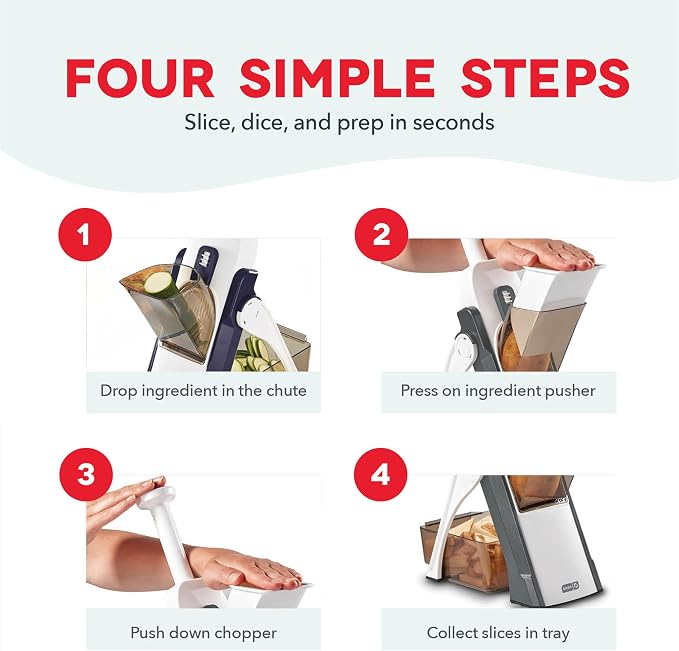 Dash Safe Slice® Mandoline - Compact, Foldable Food Slicer - Slice, Dice, Julienne & More - Perfect for Quick Food Prep - Recipe Guide Included - Aqua
