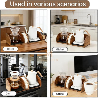 MAVOTER Acacia Coffee Bar Station Organizer Stand for Pour Over Maker, Coffee Filter Holder for Countertop ,Wooden Caddy Storage Organizers with Heatproof Mat(17.8*7*5.1 inch)