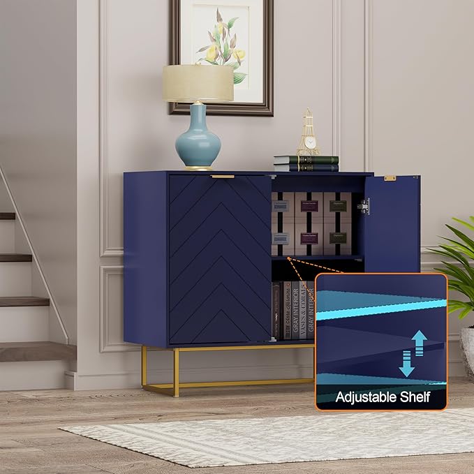 Scurrty Sideboard Cabinet, Buffet Cabinet with Storage Set of 2, Sideboard Storage Cabinet with Adjustable Shelf, Accent Cabinet for Living Room, Kitchen, Navy Blue, 4 Doors