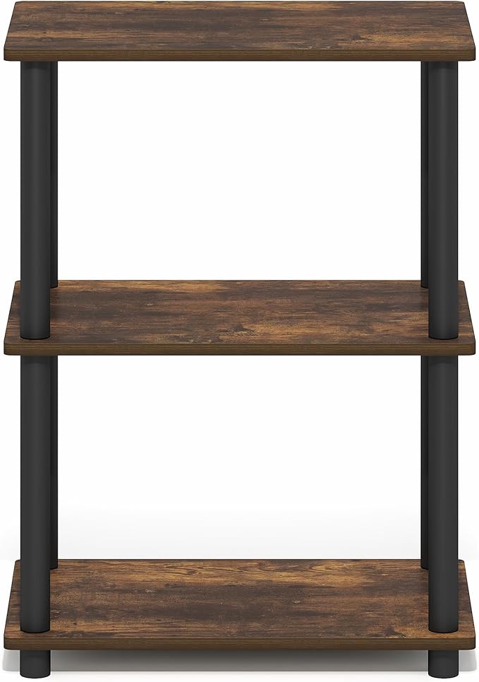 Furinno Turn-N-Tube Storage Shelves, 3-Tier Open Frame Book Shelf, Standing Corner Shelf, Toolless Open Shelves, for Organization and Storage, Living Room, Garage, Home Office, Amber Pine