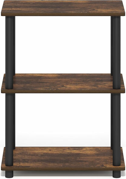 Furinno Turn-N-Tube Storage Shelves, 3-Tier Open Frame Book Shelf, Standing Corner Shelf, Toolless Open Shelves, for Organization and Storage, Living Room, Garage, Home Office, Amber Pine
