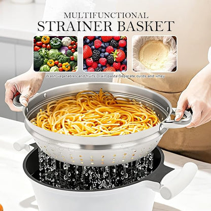 7 QT Steamer Pot for Cooking, Large Steaming Pot with Lid, Nonstick Cooking Pot with Vegetable & Dumpling Steamer Basket, Big Food Steamer Cookware, Induction Compatible, PFOA Free, White