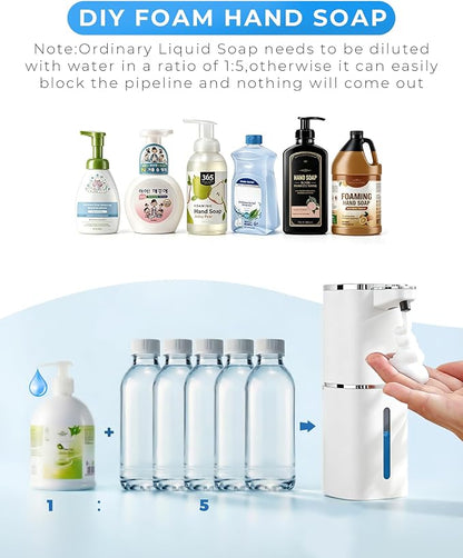 Automatic Foaming Soap Dispenser, 13.5oz/400mL, USB Rechargeable, 9-Adjustable Foam Levels, IPX5 Waterproof, Touchless & Wall/Tabletop Use for Kitchen Bathroom, White