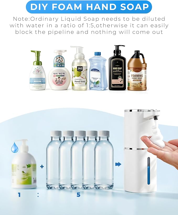 2 Pack Automatic Foaming Soap Dispenser, 400ml//13.53oz, USB Rechargeable, 9- Adjustable Foam Levels, IPX5 Waterproof, Touchless & Wall/Tabletop Use for Kitchen Bathroom, White