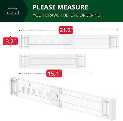 Clear Drawer Dividers Organizers, Adjustable Expandable Drawer Divider Organizer for Clothes, Dresser, Kitchen & Office Drawers, Acrylic Drawer Separators for Bedroom Storage, 4-Pack, Clear Plastic