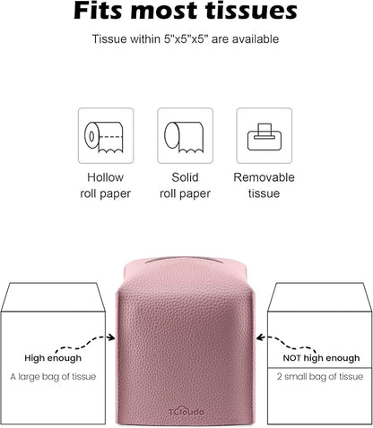Tclouda Tissue Box Cover for PU Leather, Modern Simple Solid Color Holder Square Tissue Bag, Ideal for Bathrooms,Office,Car,Nightstand,Outdoor Tent,Dining Table,5"X5"X5", Double Pink
