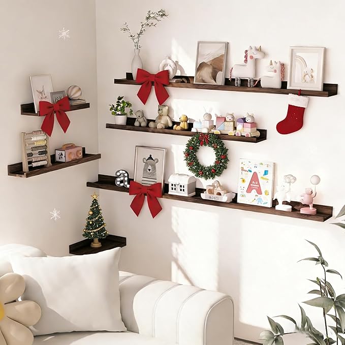 Heimlove Picture Ledge Shelf, Floating Shelves Set of 2, 36 Inches Picture Shelf for Wall with Ledge, Kids Bookshelf Wall Mounted for Living Room Bedroom Decor Books Photo Frames - Walnut