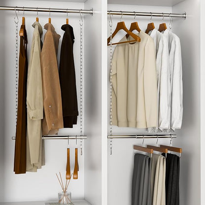 Closet Hanging Rod, Adjustable Width and Height Closet Extender Hanging Rod, Space-Saving Clothes Hanging Bar, 18-28 Inches, 2 Pack
