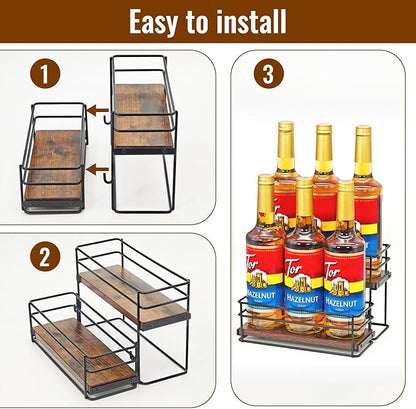 6 Bottle Capacity Coffee Syrup Rack Organizer, 2 Tier Coffee Syrup Stand Shelf, Storage Shelves for Coffee Bar, Small Wine Rack for Bar Family Storage for Syrup Wine Dressing